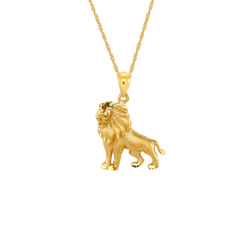 14k Solid Gold Lion Pendant on 18 Solid 