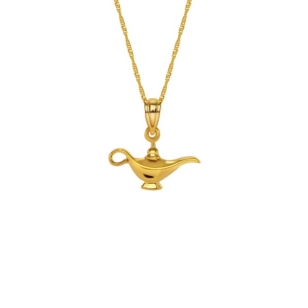 14k solid gold genie lamp charm on 18" solid gold chain.