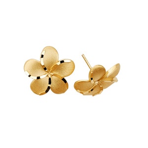 14K Gold Plumeria Earrings - Plumeria Earrings, Plumeria Jewelry, Floral Earrings, Floral Jewelry, Gold Plumeria, Earrings, Exotic Flower