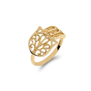 14k Solid Gold Hamsa Ring, Good Luck Jewelry, Trendy Protection Ring, Fashionable Gold Ring, Protection Ring, Religious ring, Positivity
