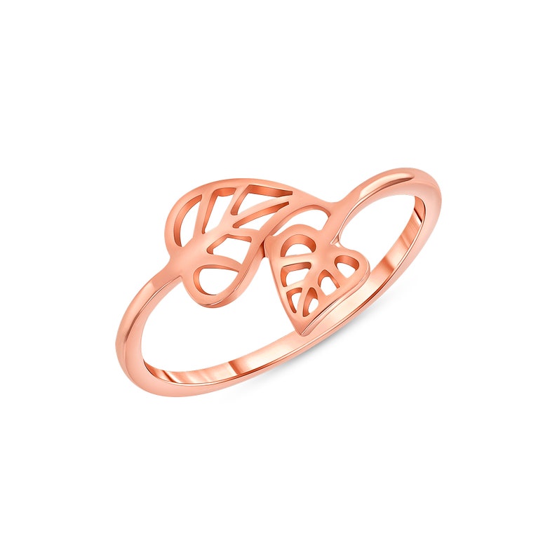 knuckle ring. index finger ring 14k solid gold leaf ring leaf bypass ring