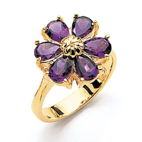 14K Yellow Gold Amethyst Flower Ring Flower Ring Amethyst Etsy