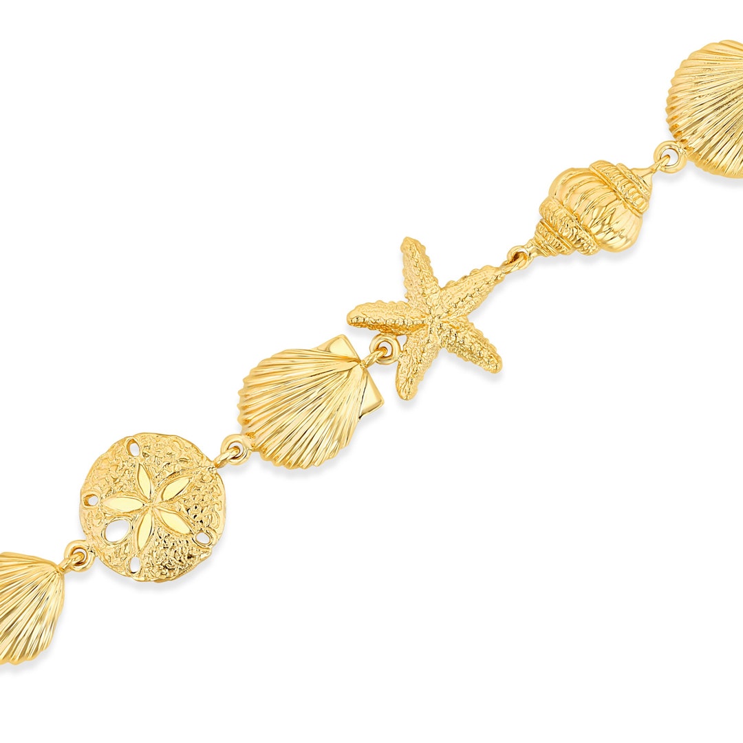 14k Solid Gold Seashell Bracelet With Lobster Lock. - Etsy