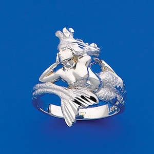 Bague sterling d’enveloppe de sirène d’argent, anneau de sirène, princesse de mer, sirène