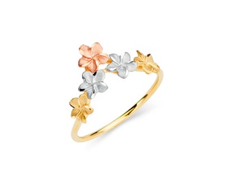 14K Tricolor Plumeria Ring, Plumeria Ring, Gold Ring, Plumeria Jewelry, Floral Jewelry, Floral Ring, Flower Ring, Fancy Ring, Ring, Plumeria