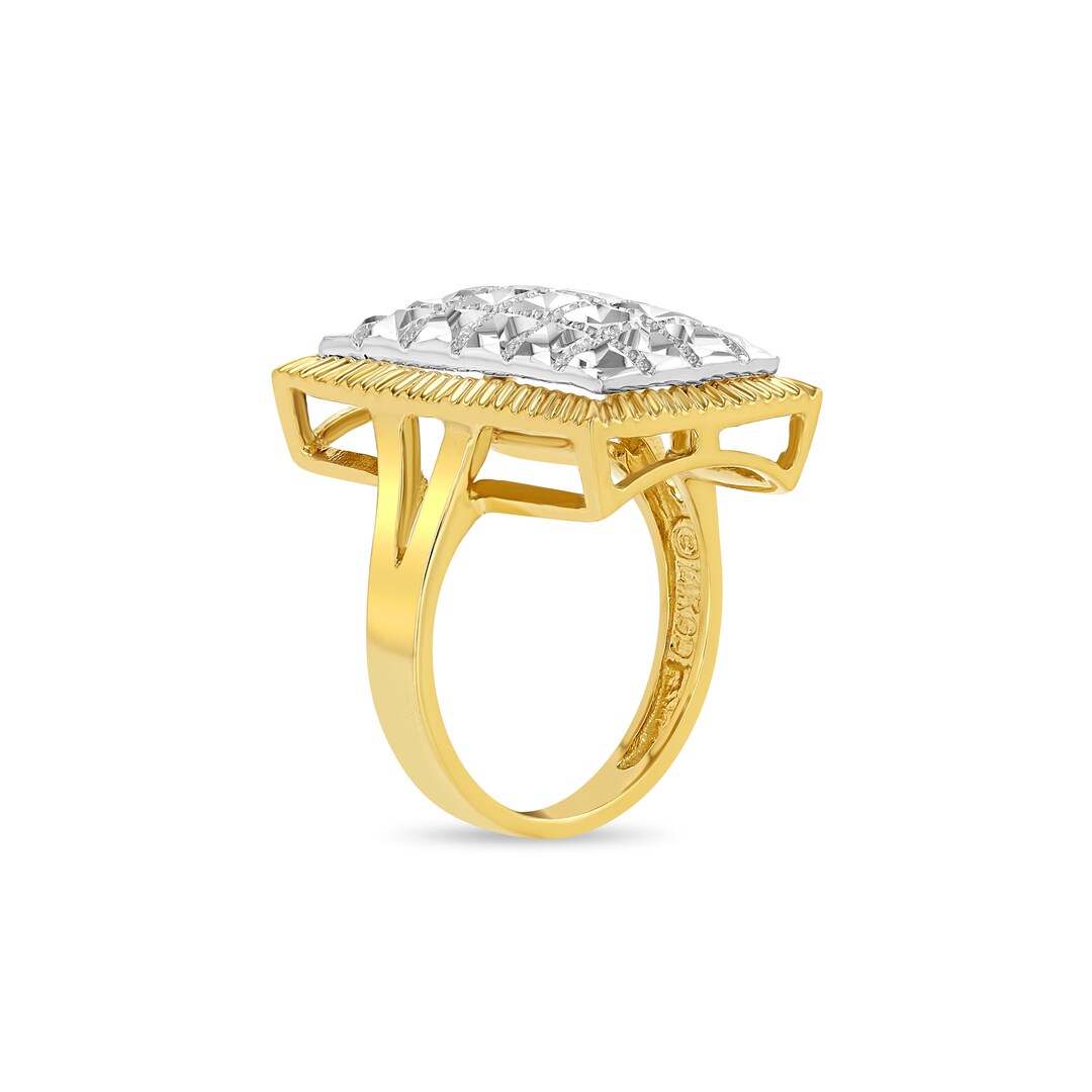 14k Solid Gold Two Tone Diamond Cut Ring. - Etsy