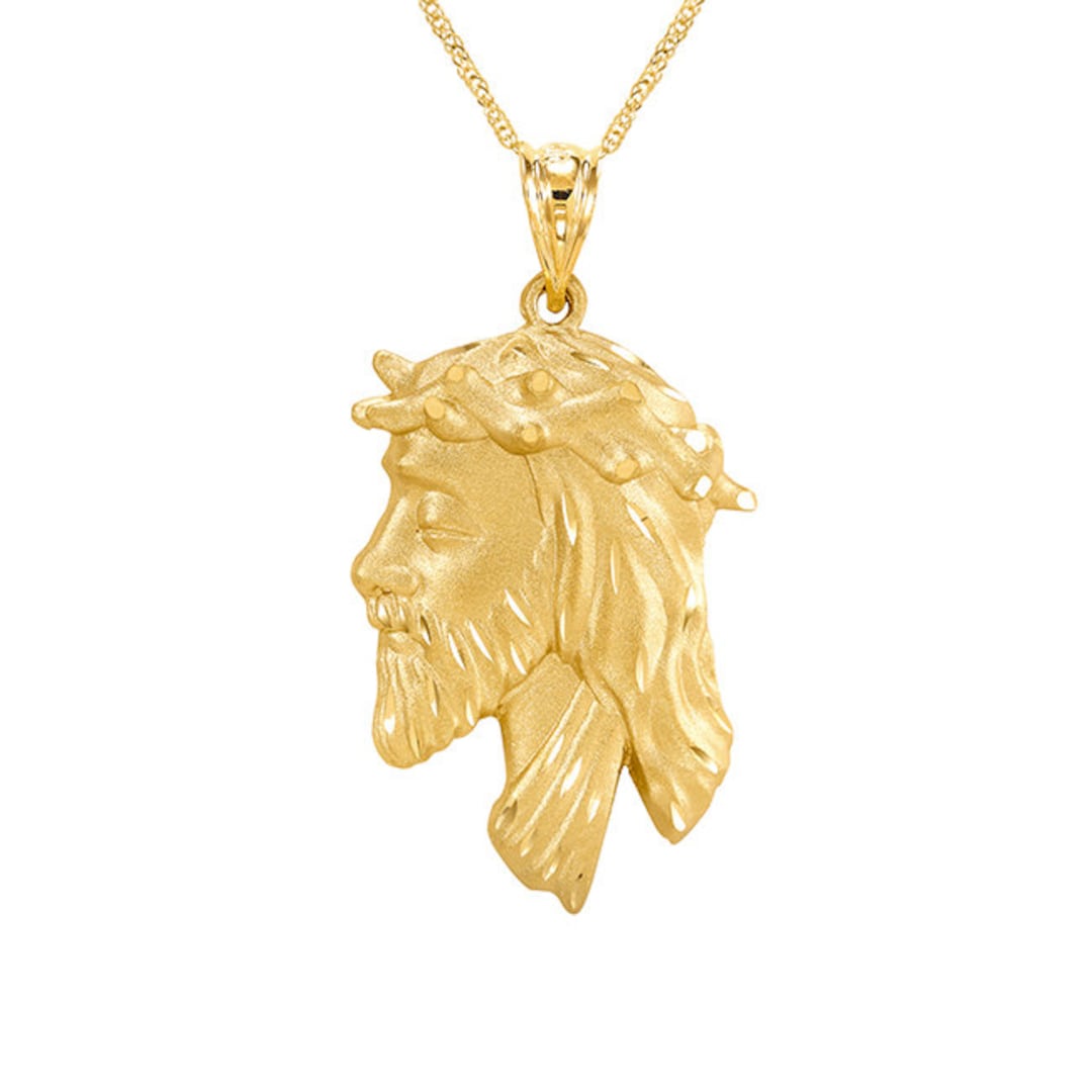14k Solid Gold Jesus Head Pendant on 18 Solid Gold Chain Etsy