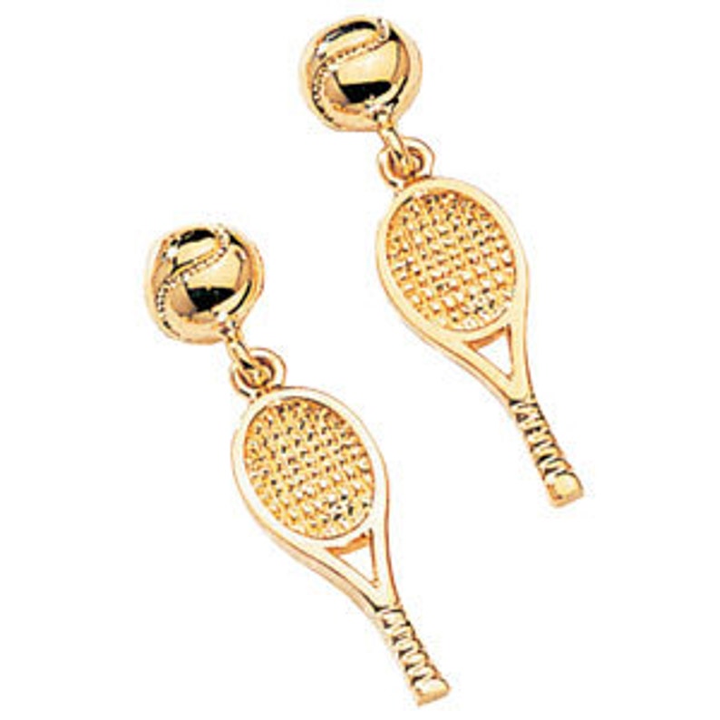 14kt Yellow Gold Tennis Ball & Racket Earrings With Post Back Etsy