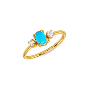 14k solid yellow gold Turquoise and Cubic Zircon ring.