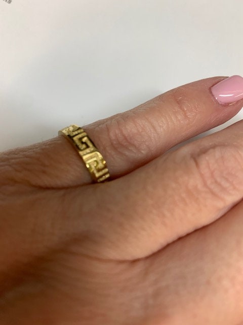Bague En Or Jaune 14 Carats - Motif Clé Grecque Deux Tons Avec CZ - Taille 10 - Marque Diamomo - Neuf
