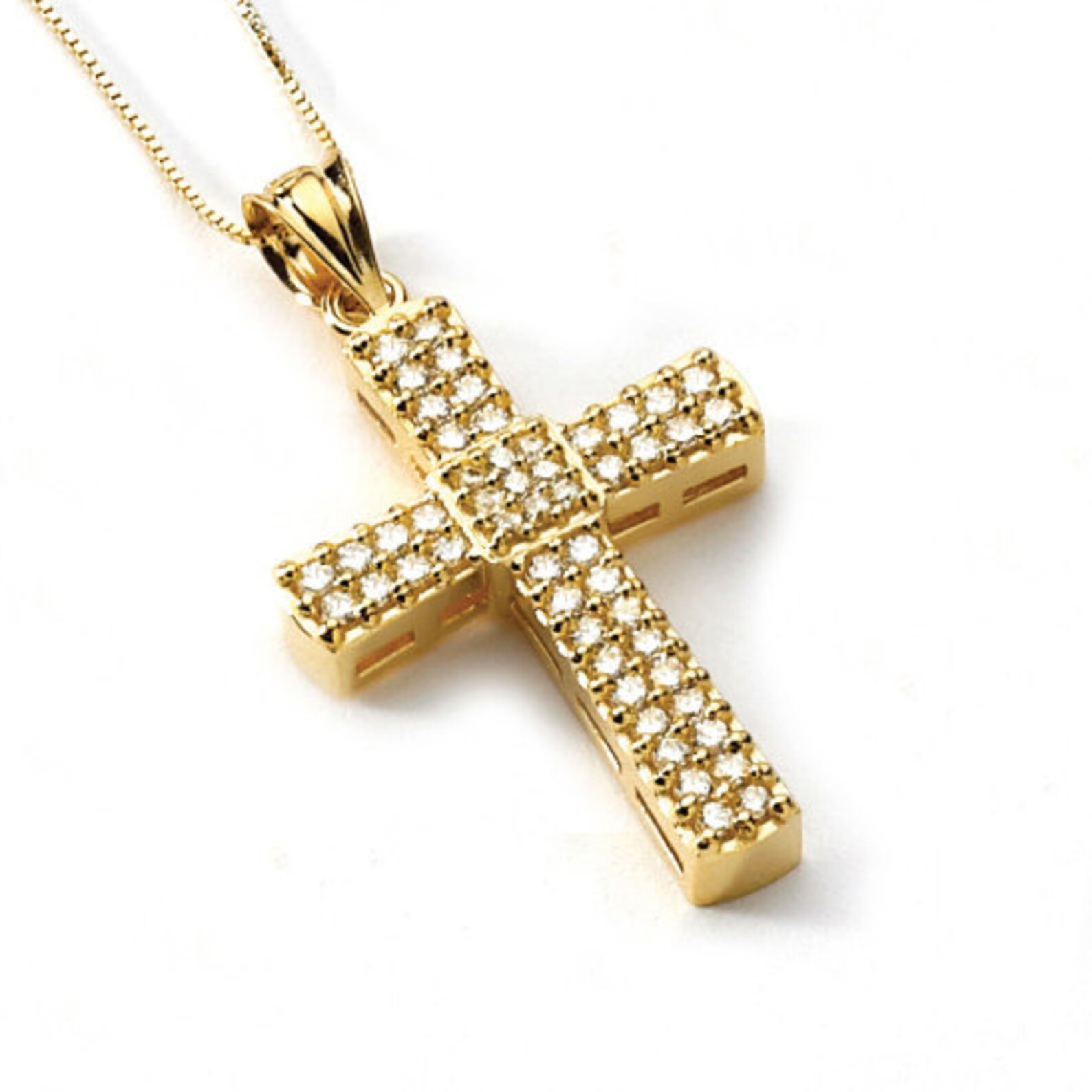 14K Yellow Gold Cubic Zirconia Cross Pendant Cross Pendant Etsy