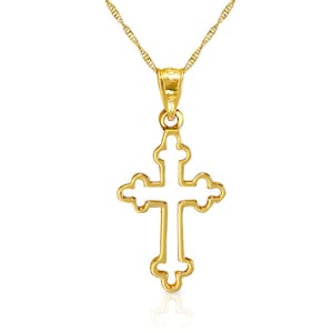 14k massief gouden omtrek kruis hanger aan 18&quot; massief gouden ketting.