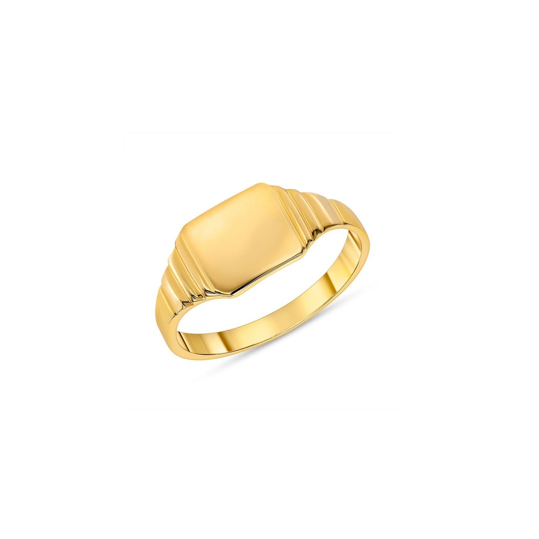 14k Solid Gold Square Baby Signet Ring. Engravable Ring. - Etsy