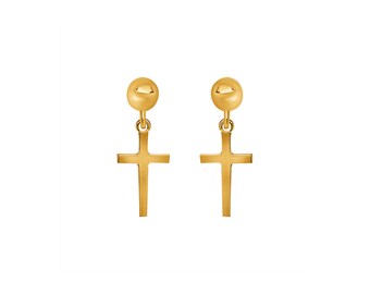 14k Solid Gold Cross Post Earrings. Religious earrings.