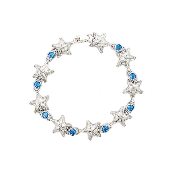 Sterling Silver Starfish Bracelet: London Blue Topaz, Ocean Jewelry