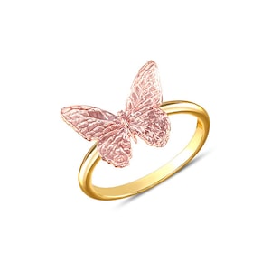 Two-Tone 14K Gold Butterfly Ring: Handcrafted Nature Jewelry