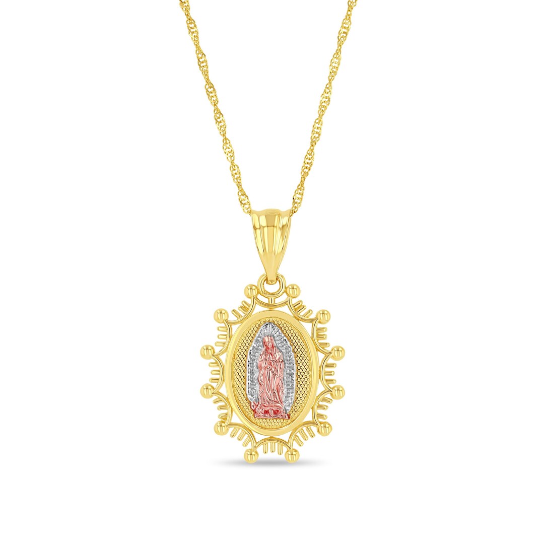 14k Tricolor Gold Our Lady of Guadalupe Pendant Necklace: Catholic ...