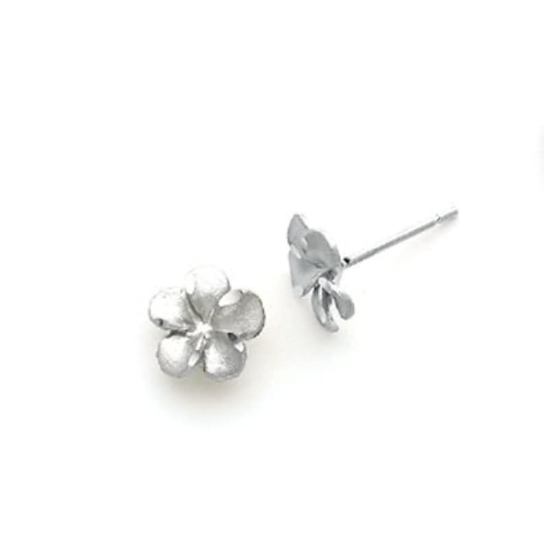 14k solid gold Plumeria post earrings. image 2