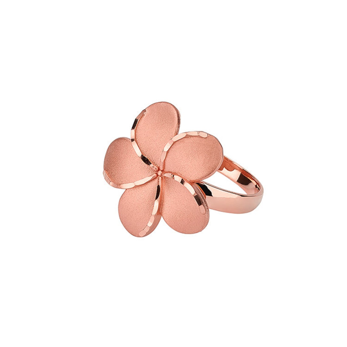 Plumeria Flower Diamond Ring - 14k Yellow Gold, Dainty Hawaiian Band, Handcrafted In USA
