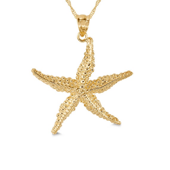14k Solid Gold Starfish Pendant on 18 