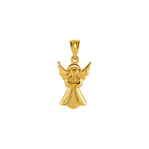 14K Solid Gold Guardian Angel Pendant – Religious Spiritual Jewelry, Angel Charm Necklace