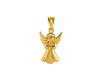 14K Solid Gold Guardian Angel Pendant – Religious Spiritual Jewelry, Angel Charm Necklace