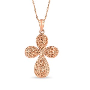 14k solid gold cross pendant on 18" solid gold chain.
