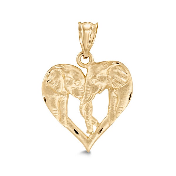 14k solid gold elephants pendant in heart shape.