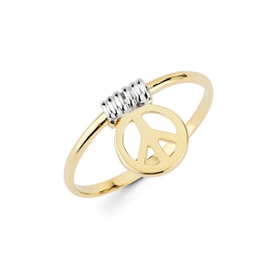 14K Gold Peace Ring – Dainty Peace Symbol Jewelry, Gold Knuckle Ring, Minimalist Peace Jewelry, Knuckle Ring, Retro Ring, Gold Hippie Ring