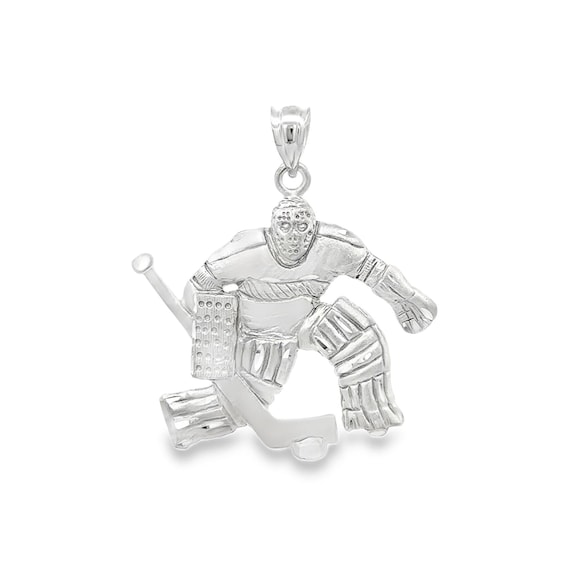 Sterling Silver Ice Hockey Goalie Charm: Winter Sports Pendant