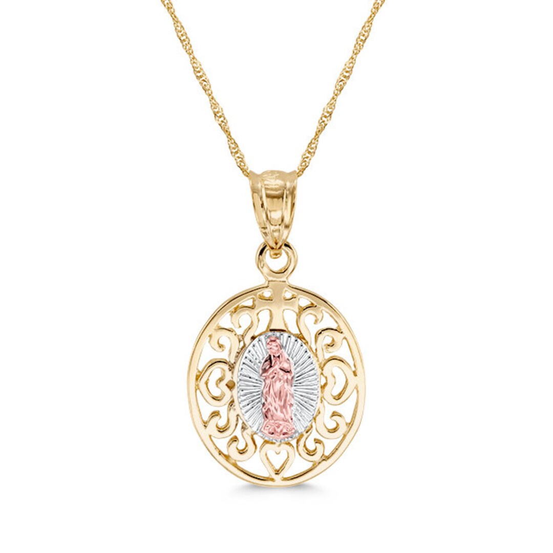 14k Tri Color Gold Our Lady of Guadalupe Pendant Necklace - Etsy