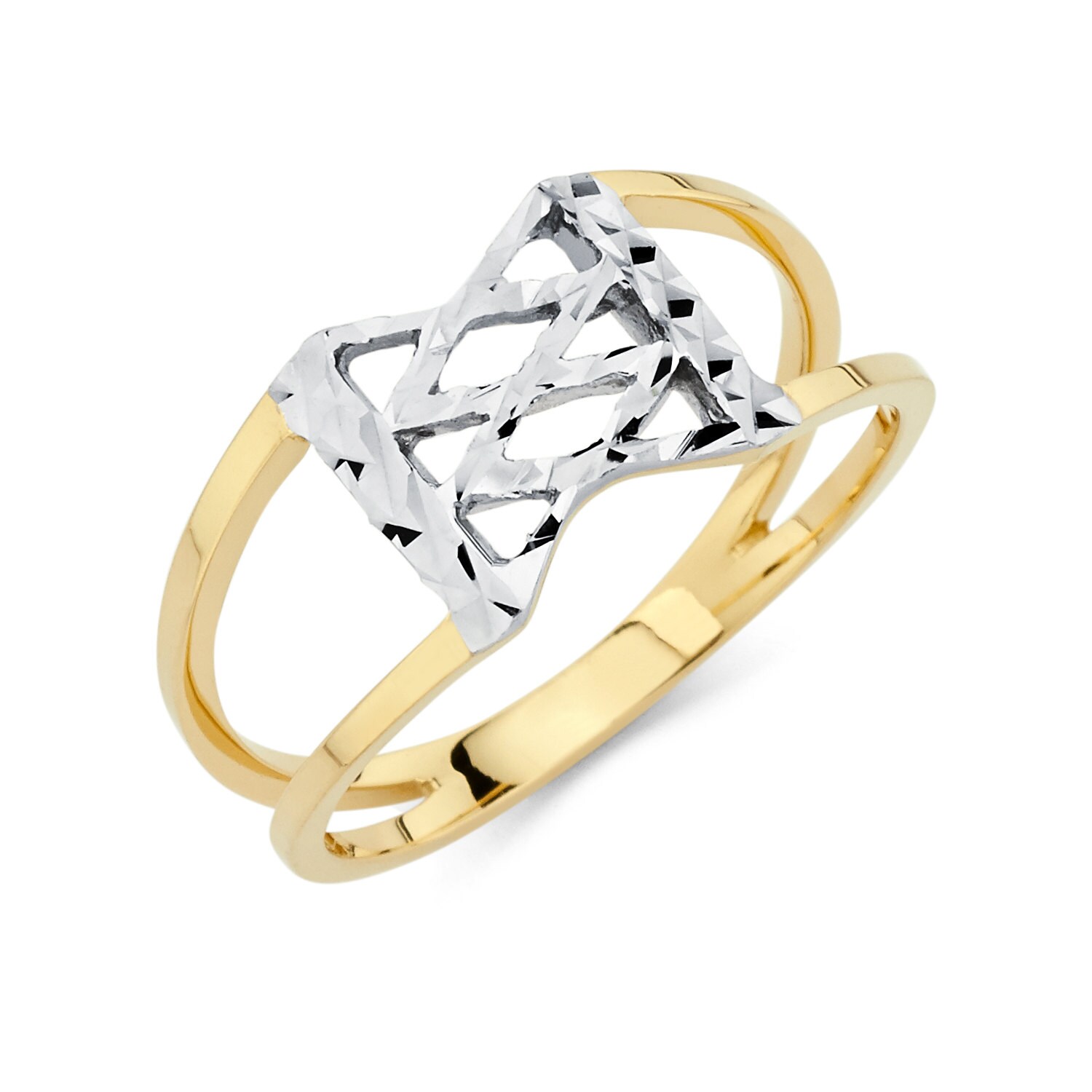 14K Gold X Ring Diamond Cut Ring X Ring TwoTone Ring Gold Etsy