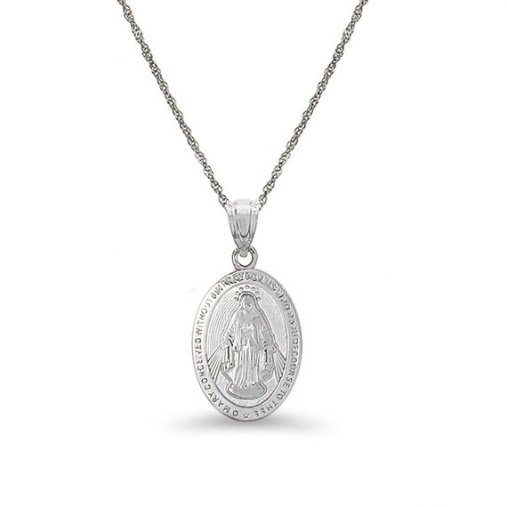 14k Solid Gold Virgin Mary Medallion Pendant With 18 Solid Gold