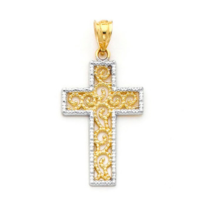 14K Two-tone Gold Cross Charm. - Etsy