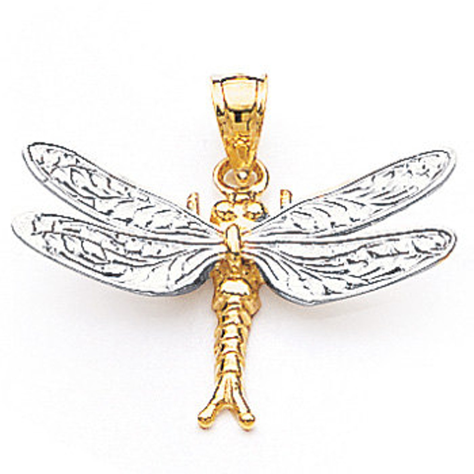 14k Gold Two Tone White and Yellow Gold Dragonfly Pendant - Etsy