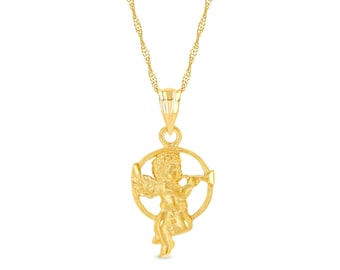 14k Solid Gold Angel Pendant Necklace - 18" Chain
