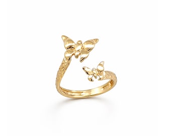 14K Yellow Gold Butterfly Toe Ring: Adjustable Polished Band