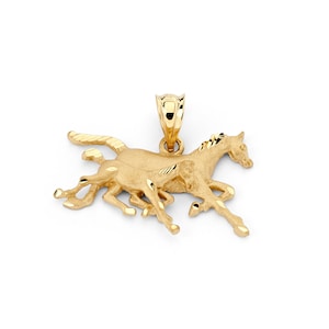 14K Yellow Gold Horse Mother and Child Pendant, Horse pendant, Horse Jewelry, Gold Horse, Animal Jewelry, Double Horse Pendant, Gold Pendant