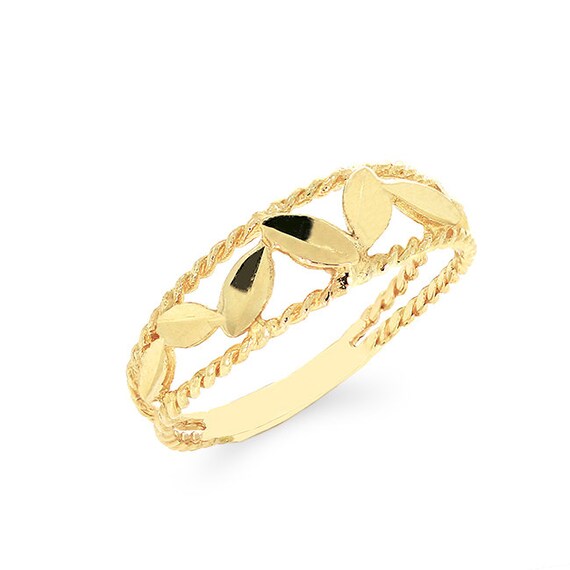 14k Solid Gold Leaf Ring: Dainty Minimalist Band