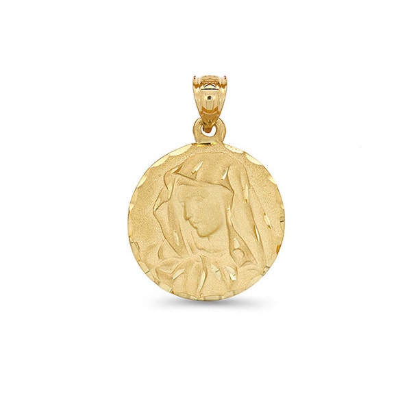 14k solid gold virgin mary medallion. religious pendant. religious jewelry.