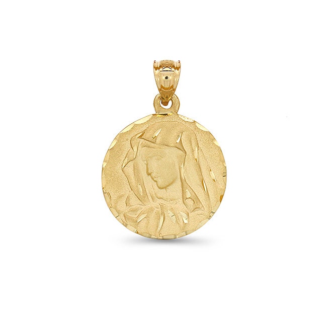 14k Solid Gold Virgin Mary Medallion 