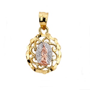 14K Tricolor Our Lady of Guadalupe, Religious Jewelry, Gold guadalupe, Gold Pendant,Guadalupe