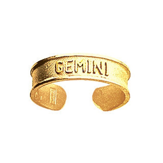Anello regolabile in oro giallo 14k con segno zodiacale Gemelli