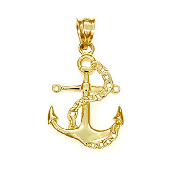 14k Solid Gold Anchor Pendant - Etsy 