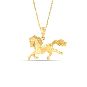 14k solid gold horse pendant on 18&quot; solid gold chain.