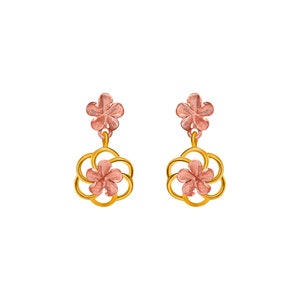14k solid gold Two Tone Plumeria flower earrings with post back.