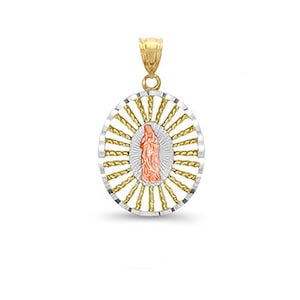 14K Tricolor Solid Gold Our Lady of Guadalupe Pendant – Religious Jewelry, Catholic Necklace, Faith Gift, Our Lady Guadalupe Medallion