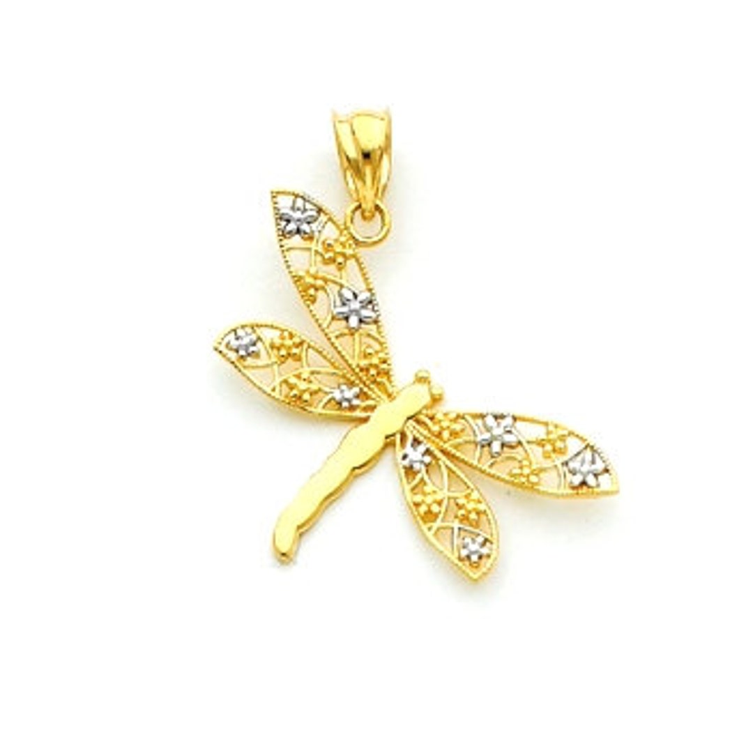 14kt Solid Gold Dragonfly Pendant. Etsy