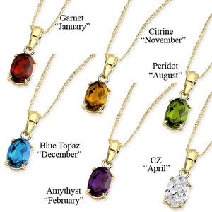 14k Gold Birthstone Pendant Necklace: Oval Gemstone Jewelry