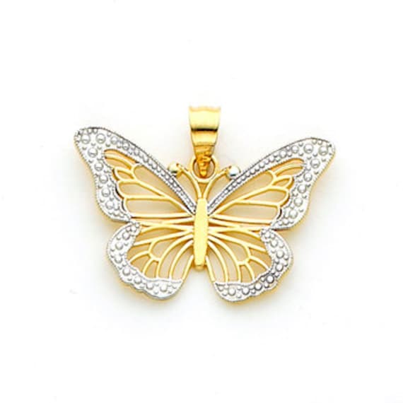 Flower Pendant Solid 14k Yellow White Gold Charm Diamond Cut Fancy Two Tone Flower Pendant Solid 14k Yellow White Gold Charm Diamond Cut Fancy Two Tone